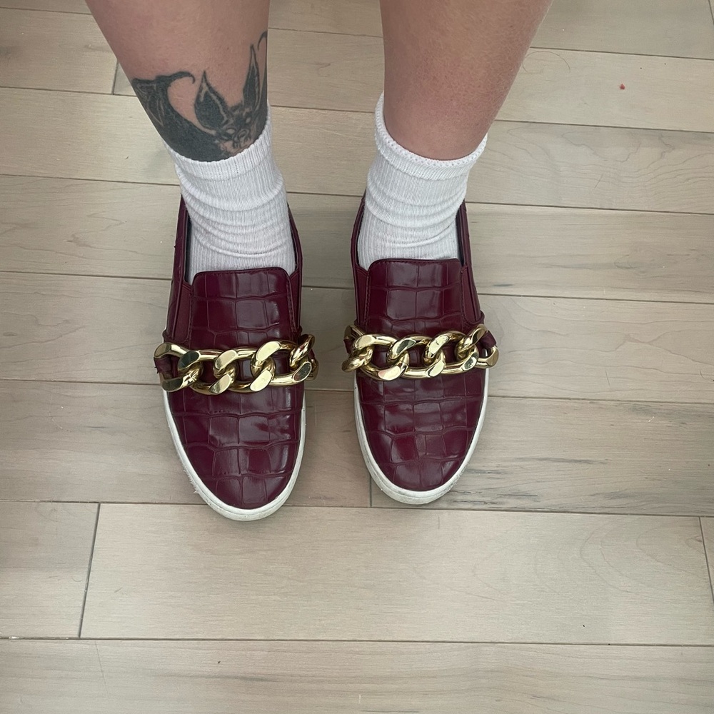 Michael Kors Burgundy and Gold Chain Sneakers
